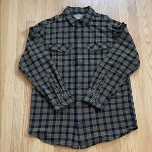 Duluth Trading Co Olive and Black Plaid Button-Down Shirt